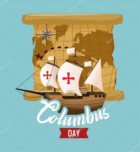 Tarjeta De D A Columbus Feliz Con Elementos Y Dibujos Animados Vector