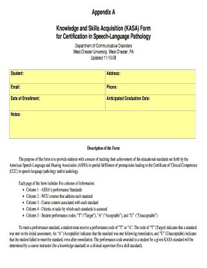 Fillable Online Wcupa Appendix A Knowledge And Skills Acquisition KASA