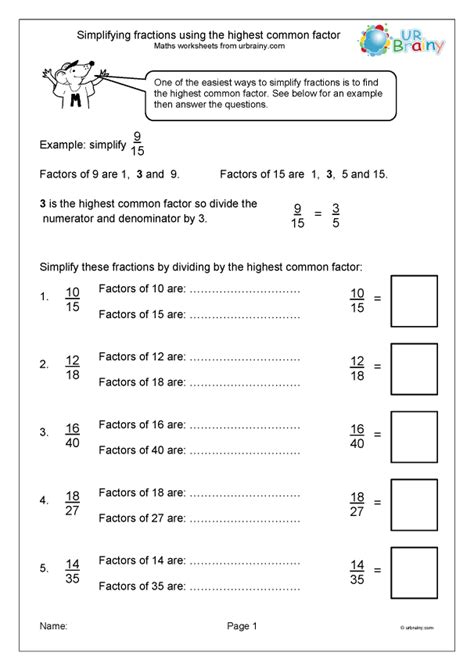 Free Greatest Common Factors Fractions Worksheet Download Free Greatest Common Factors