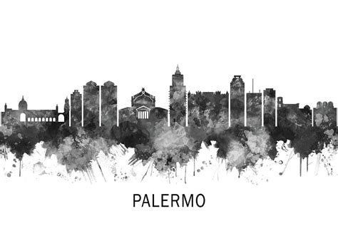 Palermo Skyline Bw Mixed Media By Nextway Art Pixels