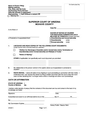 Fillable Online Mohavecourts Az FOR DISCHARGE TERMINATION And Or Fax