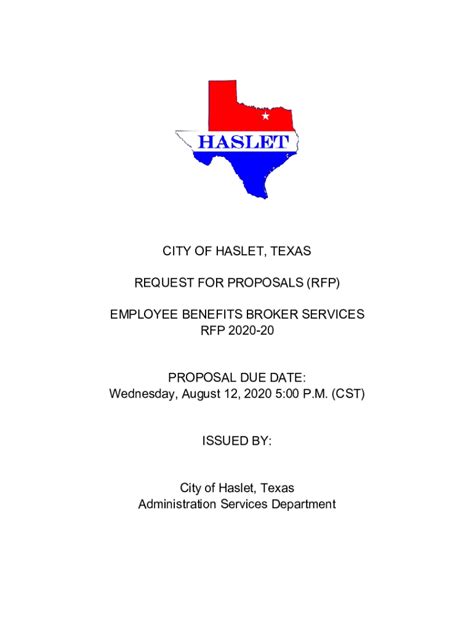 Fillable Online City Of Haslet Texas Request For Proposals Rfp