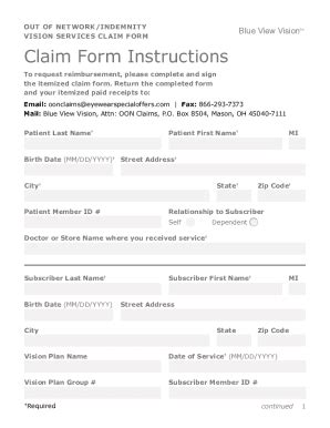 Fillable Online Blue View Vision Claim Form Fill Online Printable