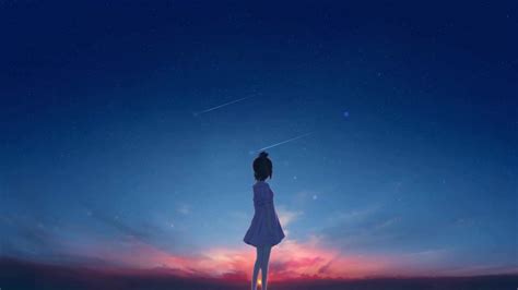 Anime Girl Watching Shooting Star Alone Live Wallpaper - WallpaperWaifu