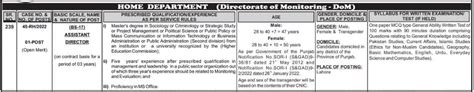 New Assistant Director Jobs In Home Department Punjab November 2022