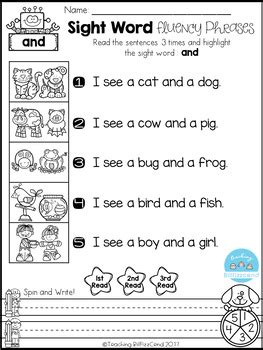 FREE Sight Word Fluency Phrases By Teaching Biilfizzcend TPT