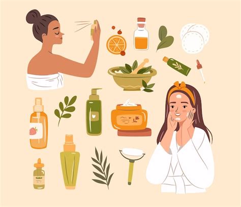 Ensemble De Cosmétiques De Soins De La Peau Femme Utilisant Des