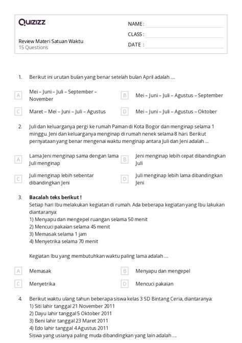 50 Lembar Kerja Waktu Ke Lima Menit Terdekat Untuk Kelas 3 Di Quizizz