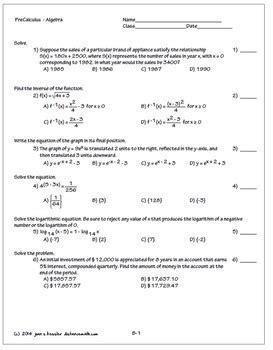 PreCalculus Final Review By Joan Kessler Teachers Pay Teachers