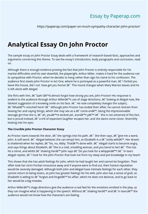 Analytical Essay On John Proctor Free Essay Example