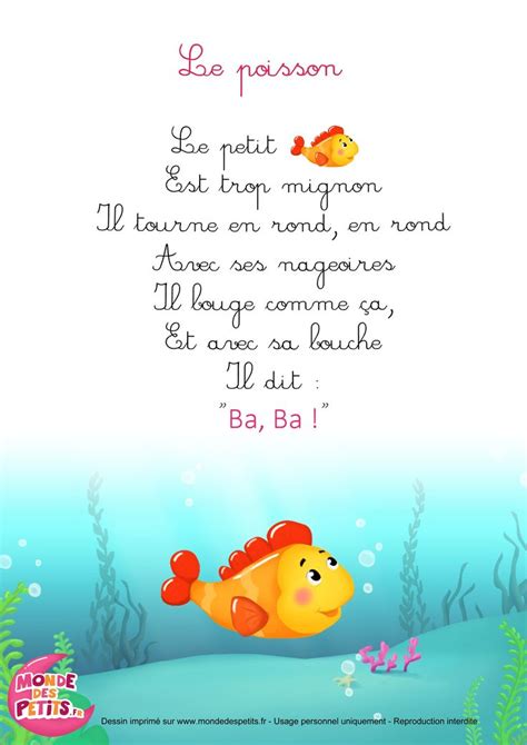 Comptine Sur Les Poissons Recherche Google Chanson Pour Bebe