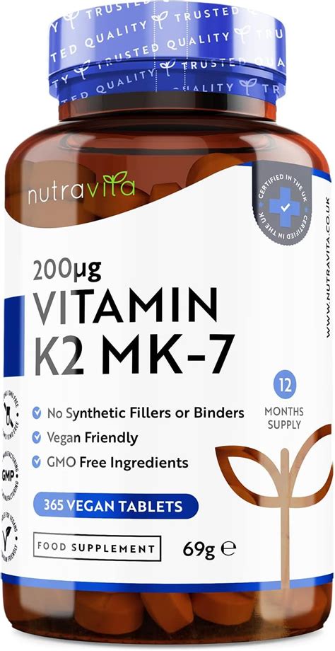 Vitamin K2 MK 7 200mcg 365 Vegan Micro Tablets Not Capsules