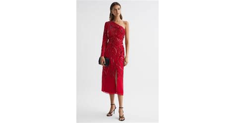 Raishma Embellished One Shoulder Midi Dress In Red Lyst Uk