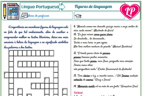 Figuras De Linguagem Cruzadinha 2 Exemplo X Figura Lição Prática