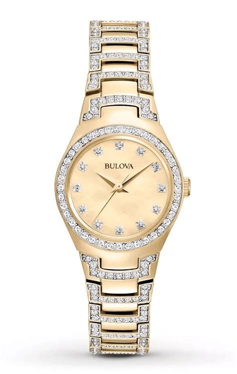 RELOJ BULOVA DAMA EN ACERO INOXIDABLE DORADO CON CRISTALES EN LA CORREA