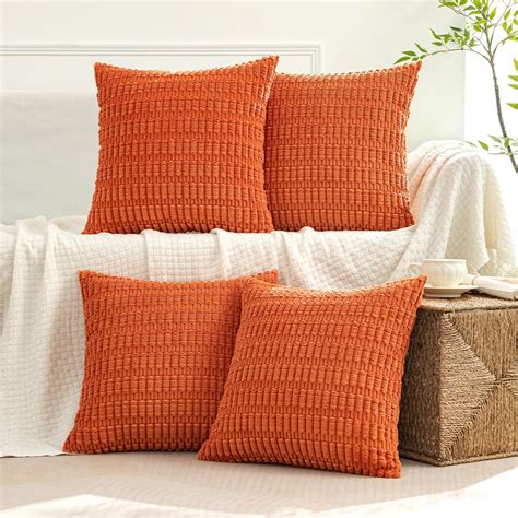 Amazon MIULEE Pack Of 4 Orange Corduroy Decorative Throw Pillow