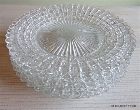 Six Pressed Glass Plates Vintage Glass Plates Set Of 6 Clear Etsy Clear Glass Plates Glass