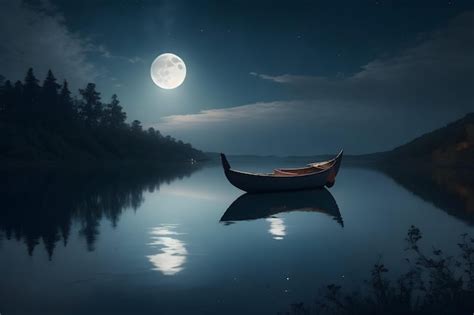 Premium Ai Image A Moonlit Landscape With A Shimmering Lake And A