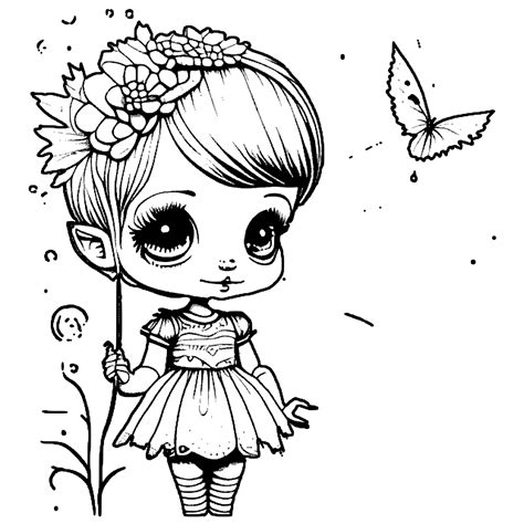 Pretty Big Eyed Fairy Coloring Page · Creative Fabrica