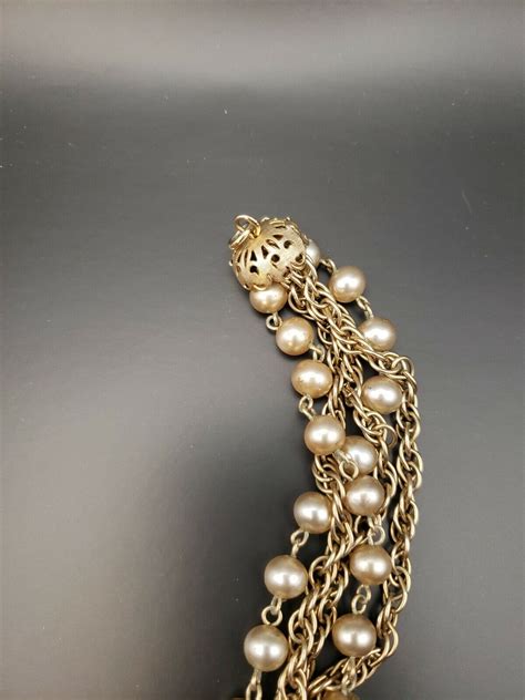 Kramer Of New York Multi Strand Gold Tone Chain And F Gem