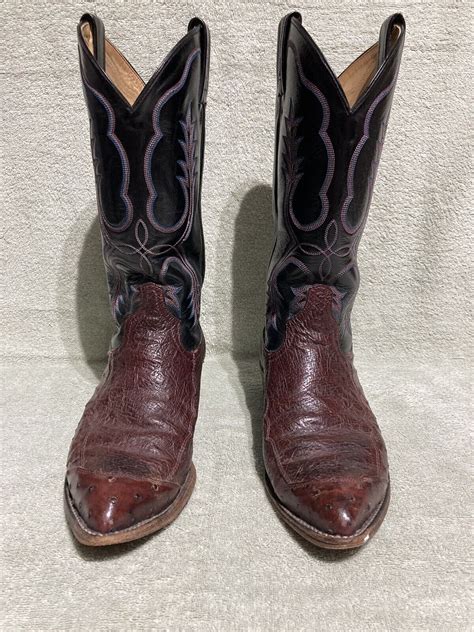 Tony Lama Quill Ostrich Leather Western Cowboy Boots Gem