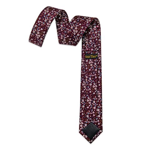 Red Floral Printed Skinny Tie Set With Tie Clip Yourties