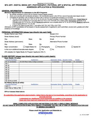 Fillable Online Sjsu Application Bfa Sjsu Form Fax Email Print Pdffiller