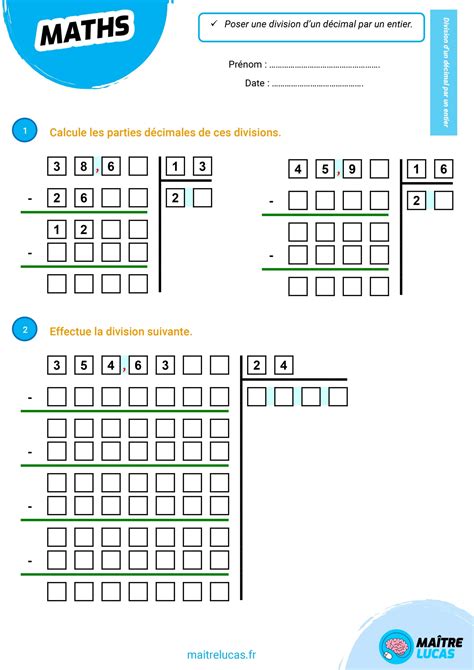 Exercices Division d un décimal par un entier CM1 CM2 Maître Lucas