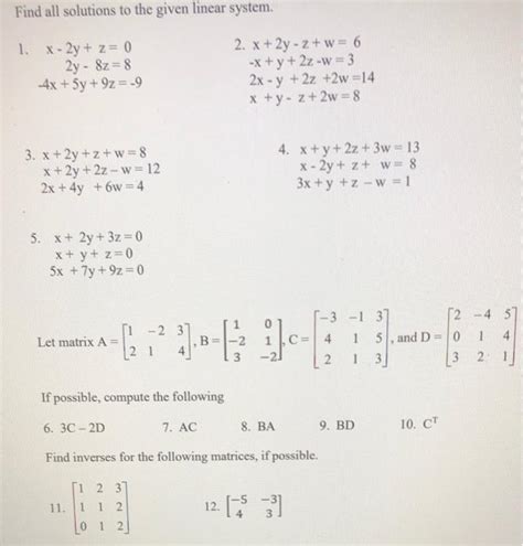 Solved Find All Solutions To The Given Linear System