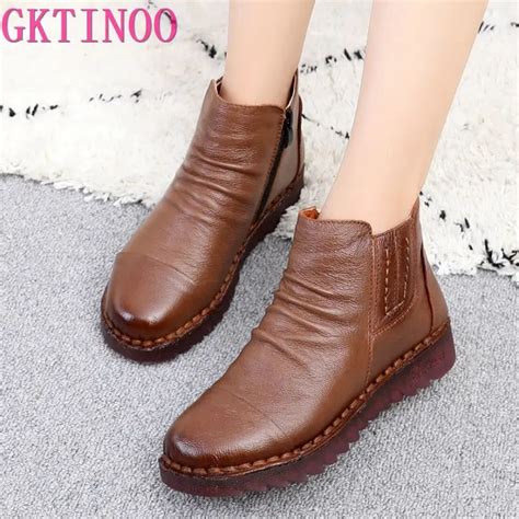 Gktinoo 2022 Moda Inverno Sapatos Femininos Mulher Couro Genuíno Botas