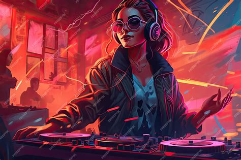 Premium Photo Illustration Of A Dj Woman Playing Music At A Nightclub Is A Dynamic And