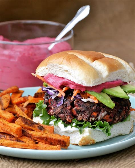 Black Bean And Beet Burgers With Beet Cashew Cream Vegan With Gluten Free Option Were All