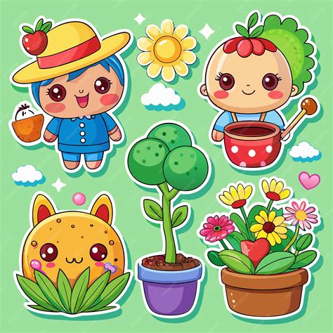 Cute cartoon characters in the garden | Premium AI-generated vector