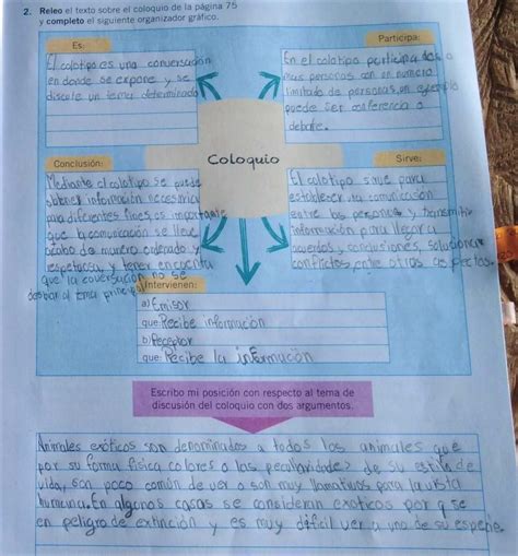 releo el texto sobre el coloquio de la página 75 y completa el