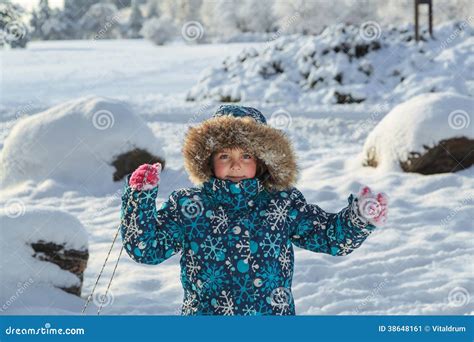 Joyful Child In Winter Park On Sunny Fresh Day Stock Image Image Of