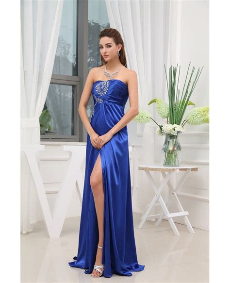 A Line Strapless Floor Length Satin Evening Dress With Beading OP3372