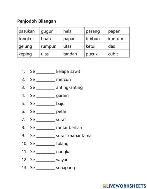 Penjodoh Bilangan Online Exercise For Live Worksheets