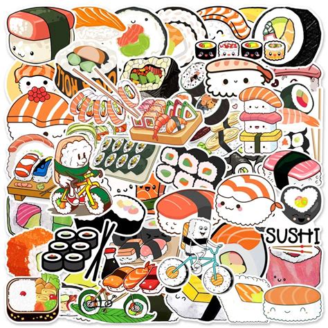 50pcs Cute Sushi Stickers For Stationery Kscraft Laptop Sketchbook