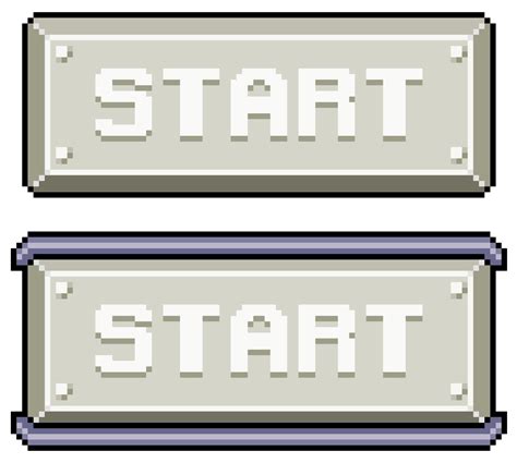 Pixel Art Start Button For Metallic Style Interface Vector Icon For