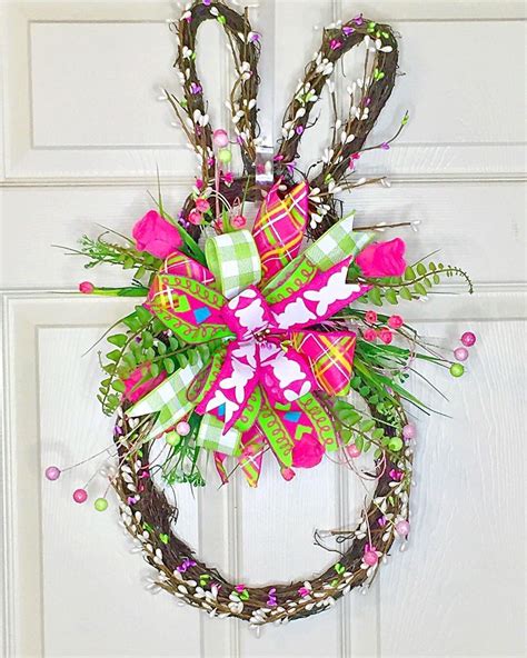 Easter Bunny Wreath Easter Door Hanger Bunny Door Hanger Etsy