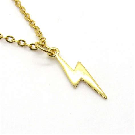 Gold Tone Lightning Bolt Charm Pendant Necklace Mens Necklace