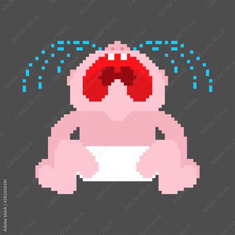 Crying baby pixel art. 8 bit Little child cry. vector illustration ...