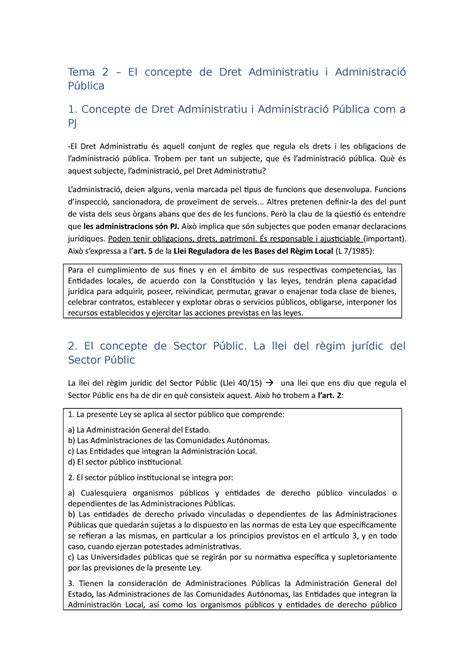 Tema Apuntes T Tema El Concepte De Dret Administratiu I