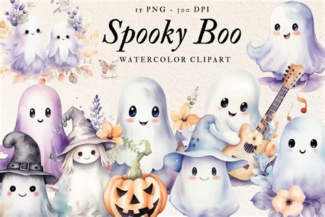 Spooky Boo Watercolor Cliparts Graphic By Blossomclipart · Creative