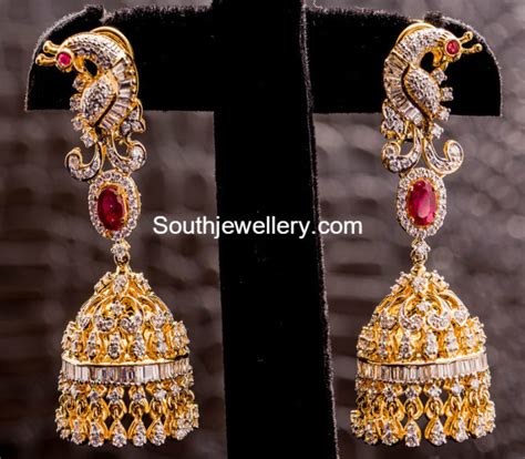 Diamond Peacock Long Jhumkas Indian Jewellery Designs