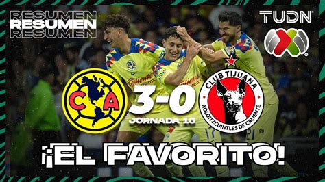 Resumen Y Goles América 3 0 Tijuana Ap2023 J16 Liga Mx Tudn