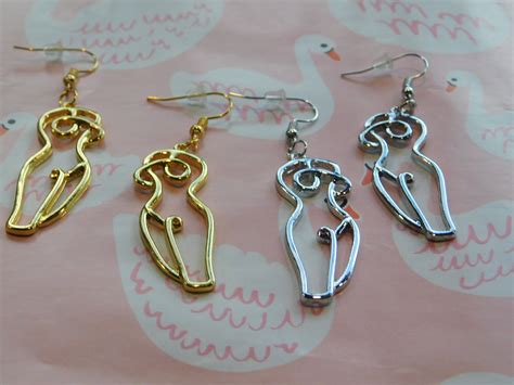 Silver Naked Lady Earrings Female Silhouette Earrings Artsy Naked