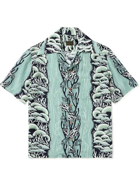 Kapital Camp Collar Printed Cupro And Silk Blend Shirt Blue Kapital