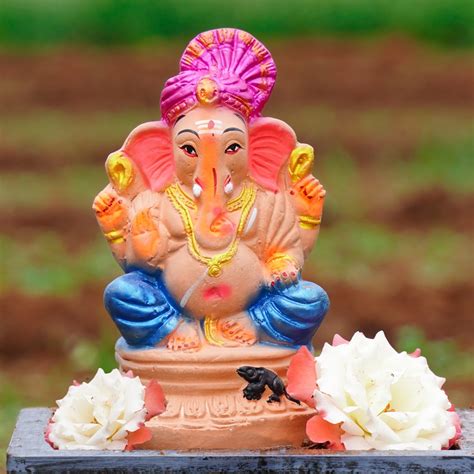 Eco Friendly Ganesha In Pink Pagadi Inch Puja N Pujari