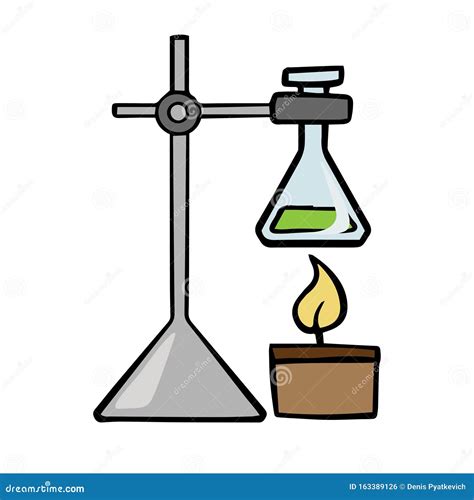 Doodle Sketch Laboratory Apparatus Round Chemical Flask Is Heated